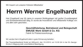 Traueranzeige von Werner Engelhardt von Pegnitz-Zeitung